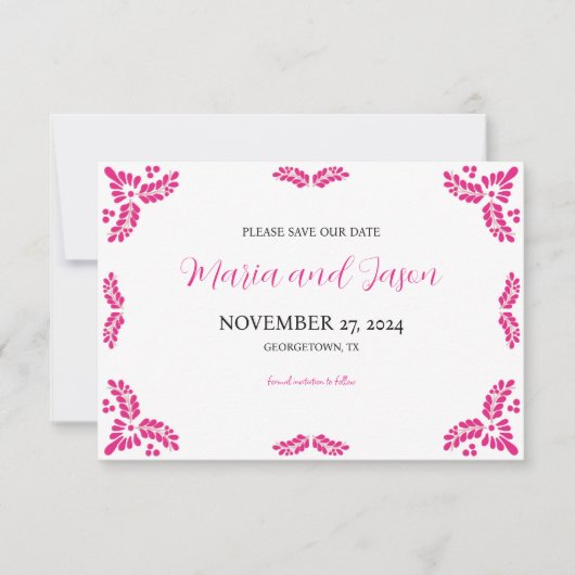 Mexican Talavera Pink Floral Minimalist Wedding Save The Date (Vorderseite)