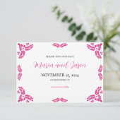 Mexican Talavera Pink Floral Minimalist Wedding Save The Date (Stehend Vorderseite)