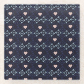 Mexican Talavera Pink Hearts Blue Pattern Glasuntersetzer (Vorderseite)