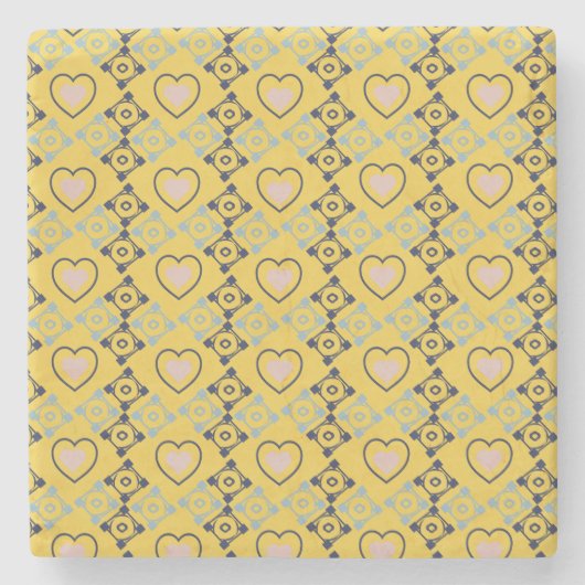 Mexican Talavera Pink Hearts Blue Yellow Steinuntersetzer (Vorderseite)