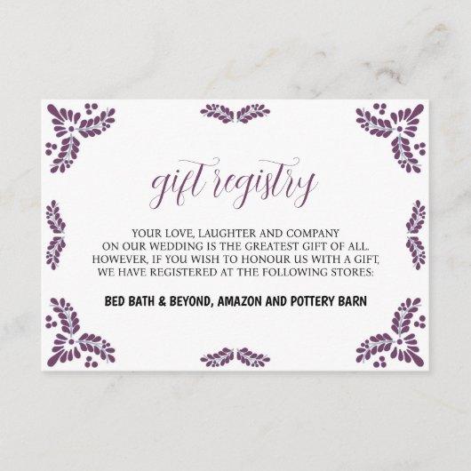 Mexican Talavera Purple Floral Minimalist Wedding Begleitkarte (Vorderseite)