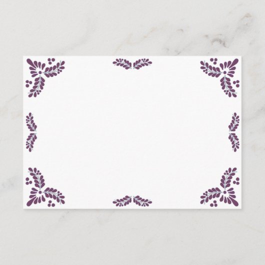 Mexican Talavera Purple Floral Minimalist Wedding Begleitkarte (Rückseite)