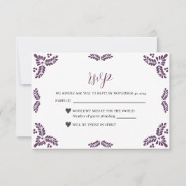 Mexican Talavera Purple Floral Minimalist Wedding RSVP Karte