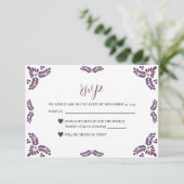Mexican Talavera Purple Floral Minimalist Wedding RSVP Karte (Stehend Vorderseite)