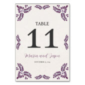 Mexican Talavera Purple Floral Minimalist Wedding Tischnummer (Vorderseite)