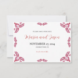 Mexican Talavera Red Floral Minimalist Wedding Save The Date
