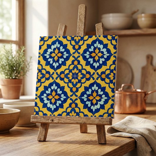 Mexican Talavera Spanish Azulejo Blue and Yellow Fliese