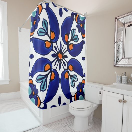 Mexican Talavera Terracotta Tile Design Nr. 1 Duschvorhang (Beispiel)