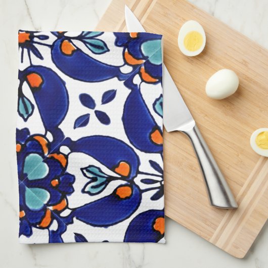 Mexican Talavera Terracotta Tile Design Nr. 1 Geschirrtuch (Viertel Falte)