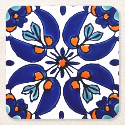 Mexican Talavera Terracotta Tile Design Nr. 1 Rechteckiger Pappuntersetzer (Vorderseite)