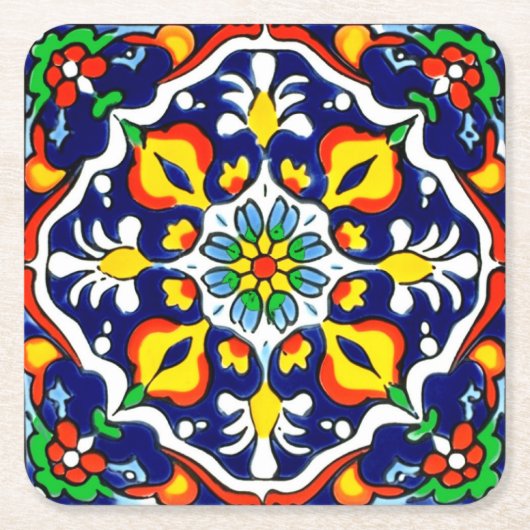 Mexican Talavera Terracotta Tile Design Nr. 3 Rechteckiger Pappuntersetzer (Vorderseite)