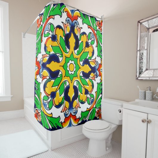Mexican Talavera Terracotta Tile Design Nr. 4 Duschvorhang (Beispiel)