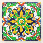 Mexican Talavera Terracotta Tile Design Nr. 4 Glasuntersetzer (Vorderseite)