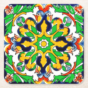 Mexican Talavera Terracotta Tile Design Nr. 4 Rechteckiger Pappuntersetzer