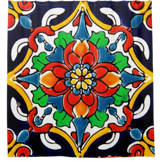 Mexican Talavera Terracotta Tile Design Nr. 5 Duschvorhang (Vorderseite)