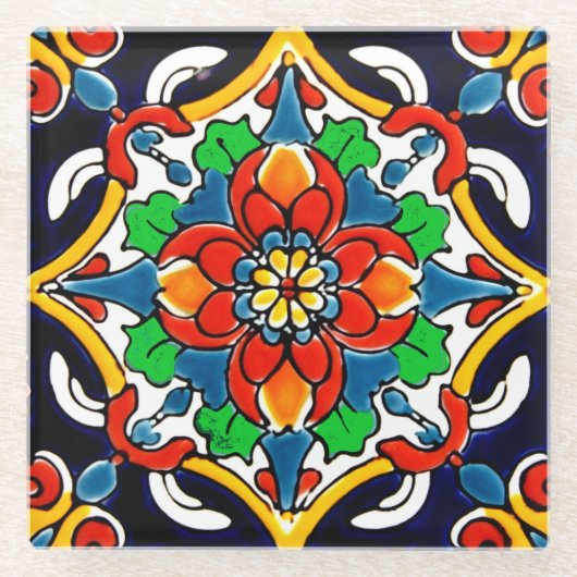 Mexican Talavera Terracotta Tile Design Nr. 5 Glasuntersetzer (Vorderseite)