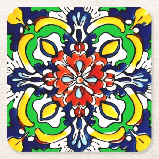 Mexican Talavera Terracotta Tile Design Nr. 7 Rechteckiger Pappuntersetzer (Vorderseite)