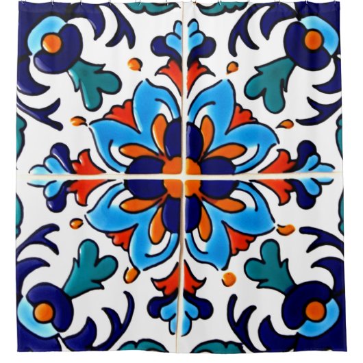 Mexican Talavera Terracotta Tile Design Nr. 9 Duschvorhang (Vorderseite)