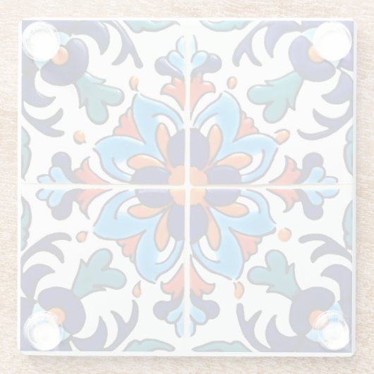 Mexican Talavera Terracotta Tile Design Nr. 9 Glasuntersetzer (Rückseite)