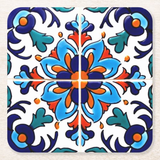 Mexican Talavera Terracotta Tile Design Nr. 9 Rechteckiger Pappuntersetzer (Vorderseite)