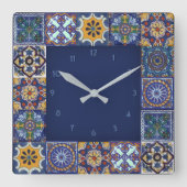 Mexican Talavera Tiles Quadratische Wanduhr (Vorderseite)