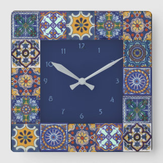 Mexican Talavera Tiles Quadratische Wanduhr