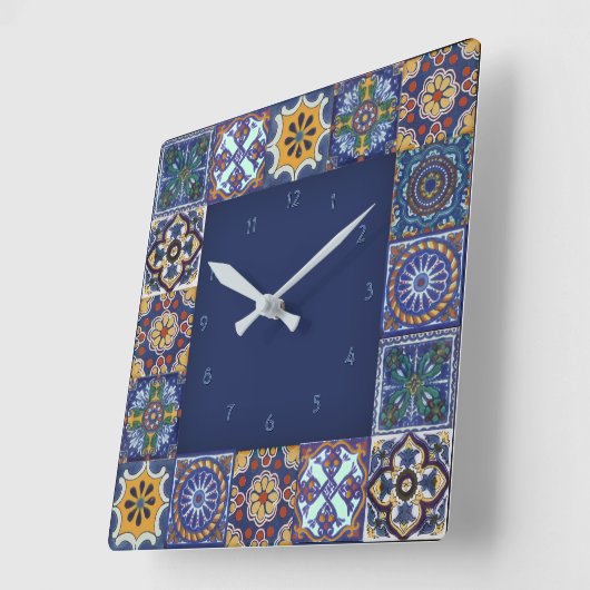 Mexican Talavera Tiles Quadratische Wanduhr (Winkel)