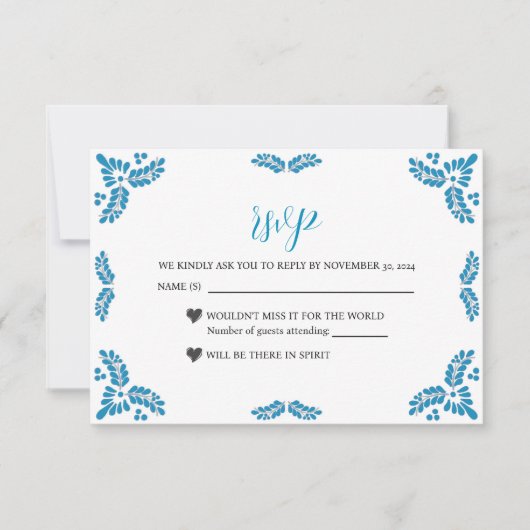 Mexican Talavera Turquoise Minimalist Wedding RSVP Karte (Vorderseite)