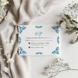 Mexican Talavera Turquoise Minimalist Wedding RSVP Karte