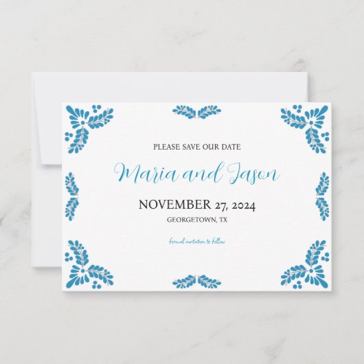 Mexican Talavera Turquoise Minimalist Wedding Save The Date (Vorderseite)