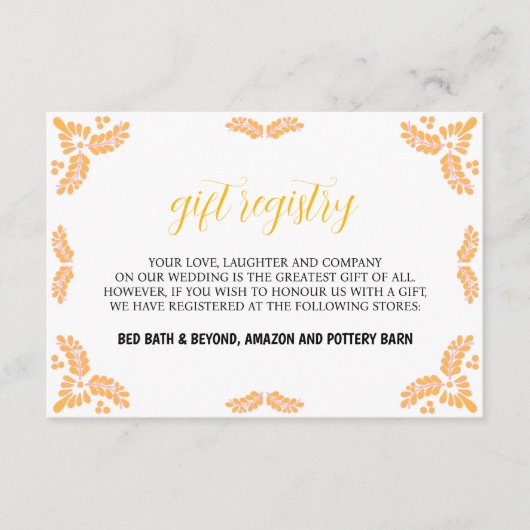 Mexican Talavera Yellow Floral Minimalist Wedding Begleitkarte (Vorderseite)