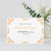 Mexican Talavera Yellow Floral Minimalist Wedding Save The Date (Stehend Vorderseite)