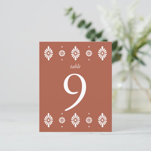 Mexican Terra Cotta Wedding Tischnummer (Stehend Vorderseite)