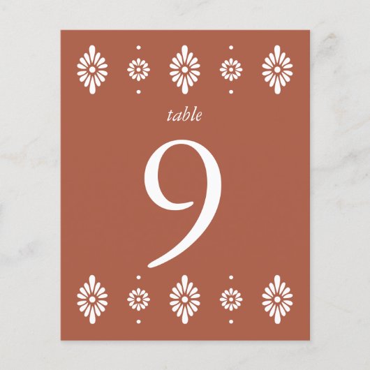 Mexican Terra Cotta Wedding Tischnummer (Vorderseite)