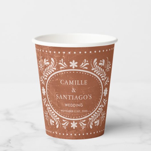Mexican Terracotta Papel Picado Wedding Paper Cup Pappbecher (Vorderseite)