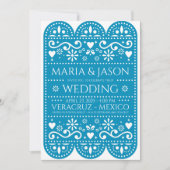 Mexican Turquoise Papel Picado Folk Art Wedding Einladung (Vorderseite)