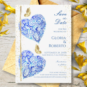 Mexican Wedding Blue Hearts Save the Date Card Einladung