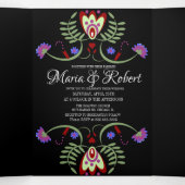 Mexican Wedding Folk Florals Hearts Dreifach Gefaltete Urlaubskarte (Innenseite Mitte)
