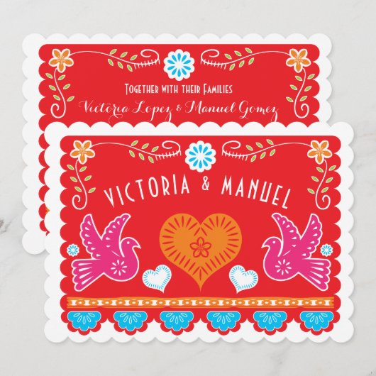 Mexican Wedding Papel Picado Einladung (Vorne/Hinten)