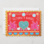Mexican Wedding Papel Picado Gold Glitzer Einladung (Vorderseite)