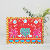 Mexican Wedding Papel Picado Gold Glitzer Einladung (Stehend Vorderseite)