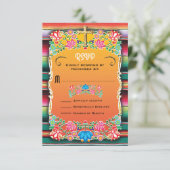 Mexican Wedding Rug and Floral UAWG RSVP Karte (Stehend Vorderseite)