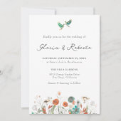 Mexican Wedding Watercolor Lovebirds & Blume Einladung (Vorderseite)