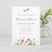 Mexican Wedding Watercolor Lovebirds & Blume Einladung (Stehend Vorderseite)