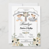 Mexican White Silver Charro Boy Girl Twin Bautizo Einladung (Vorderseite)