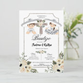 Mexican White Silver Charro Boy Girl Twin Bautizo Einladung (Stehend Vorderseite)