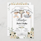 Mexican White Silver Charro Boy Girl Twin Bautizo Einladung (Vorne/Hinten)