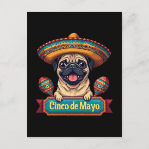 Mexicanischer Mops-Hund Sombrero Cinco De Mayo Feiertagspostkarte