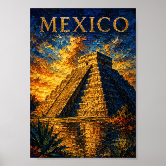 Mexico: Aesthetic Sunset Chichen Itza Art Souvenir Poster (Vorne)