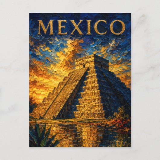 Mexico: Aesthetic Sunset Chichen Itza Art Souvenir Postkarte (Vorderseite)